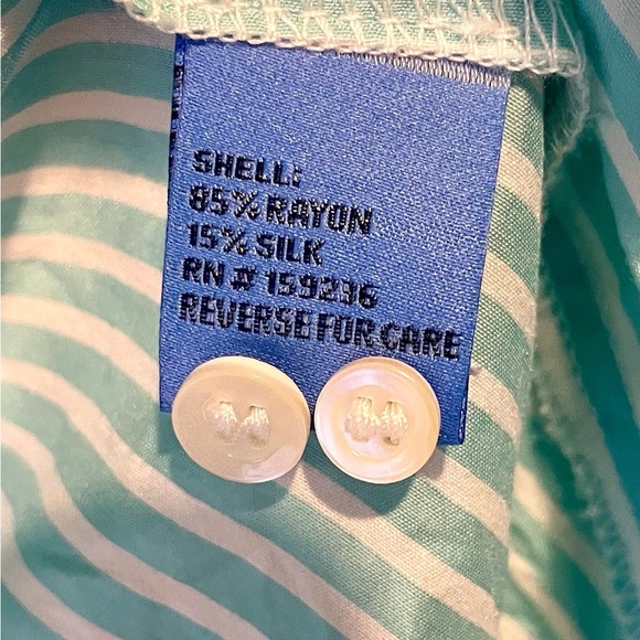 J.MCLAUGHLIN DENVER SILK-BLEND BLOUSE SIZE L GREEN WHITE EUC - Picture 8 of 10